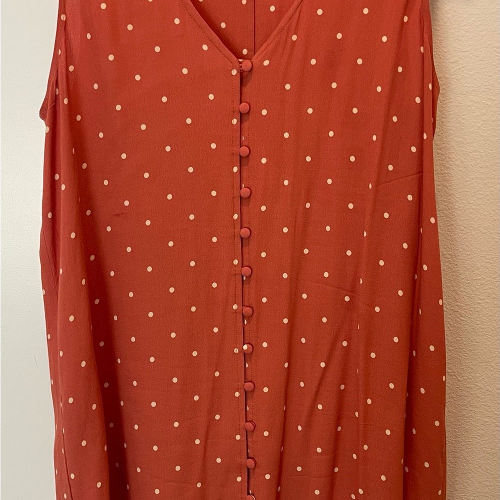 Madewell Red Dress with Cream Polka Dots